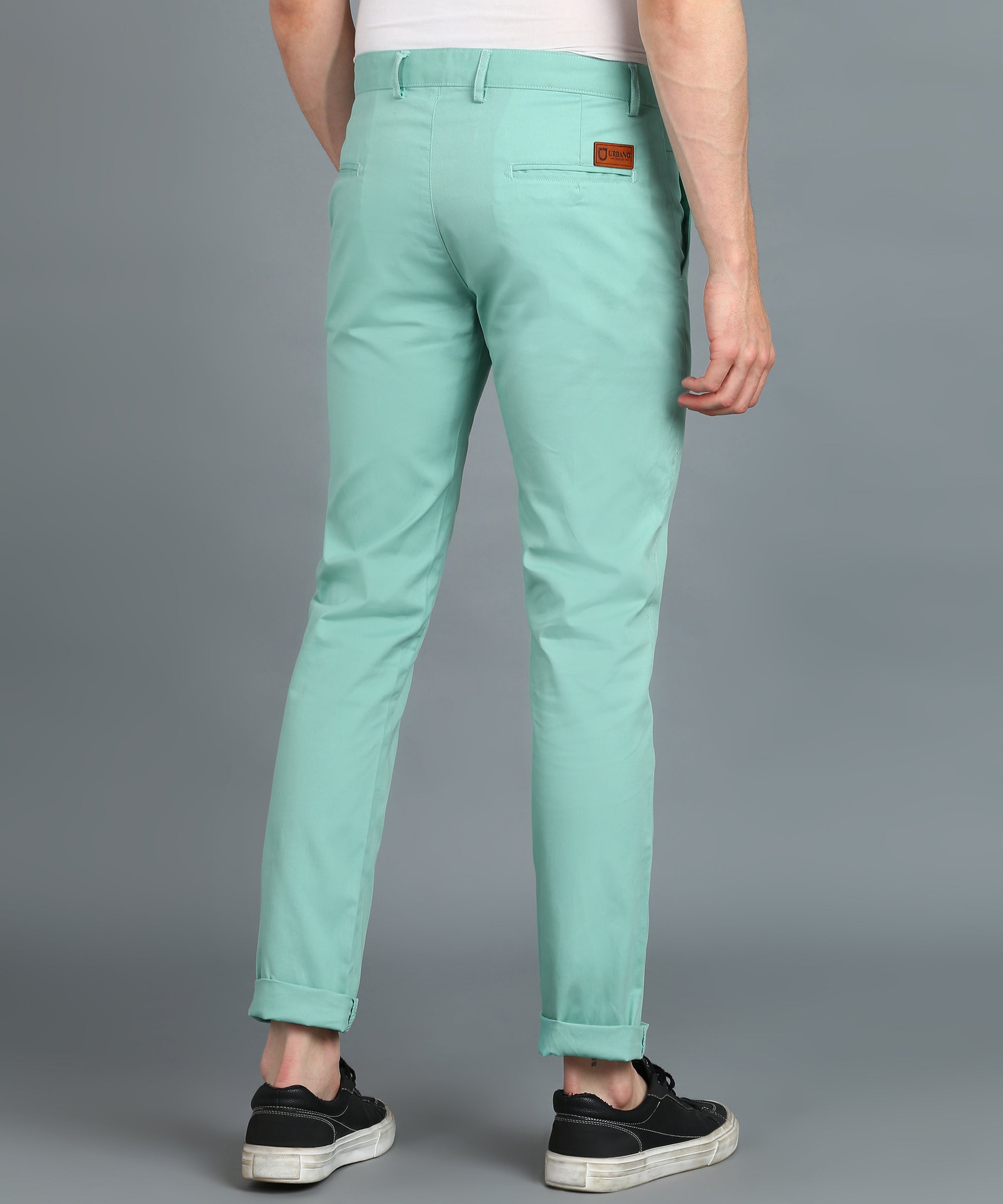Men's Green Cotton Slim Fit Casual Chinos Trousers