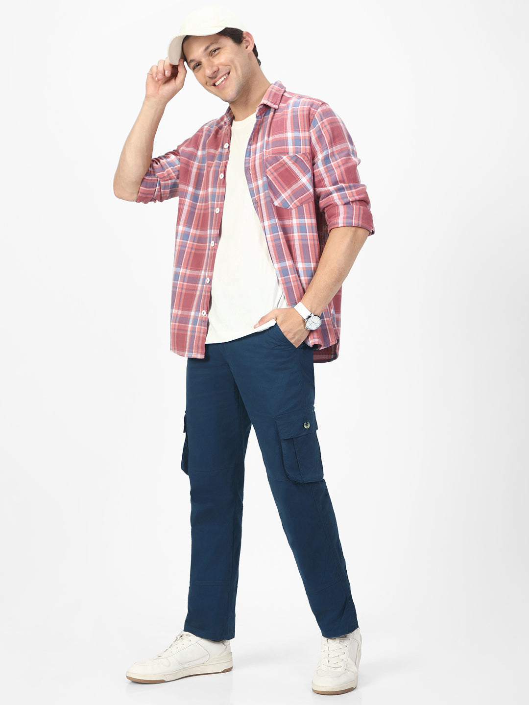 Men's Royal Blue Regular Fit Solid Cargo Chino Pant with 6 Pockets