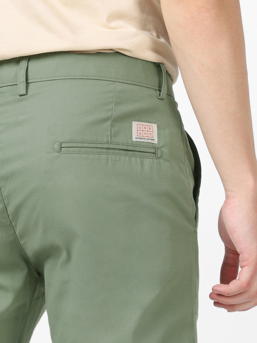 Men's Green Cotton Slim Fit Casual Chinos Trousers