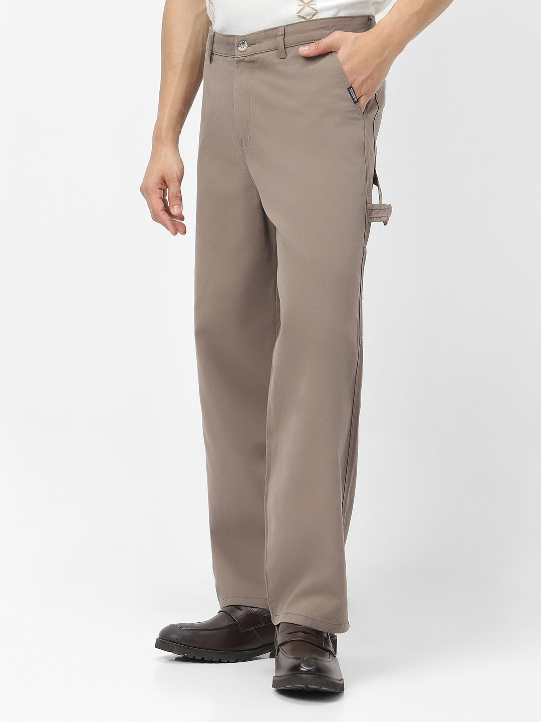 Men's Grey Loose Baggy Fit Solid Carpenter Trouser Pant with 5 Pockets Non-Stretchable