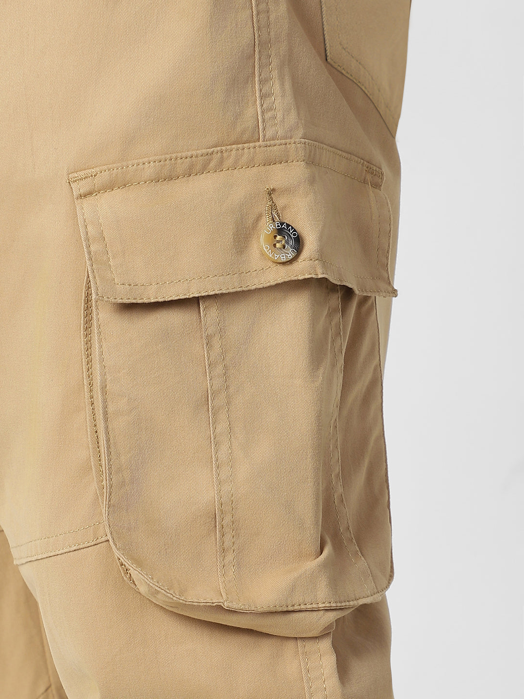 Plus Men's Beige Regular Fit Solid Cargo Chino Pant with 6 Pockets