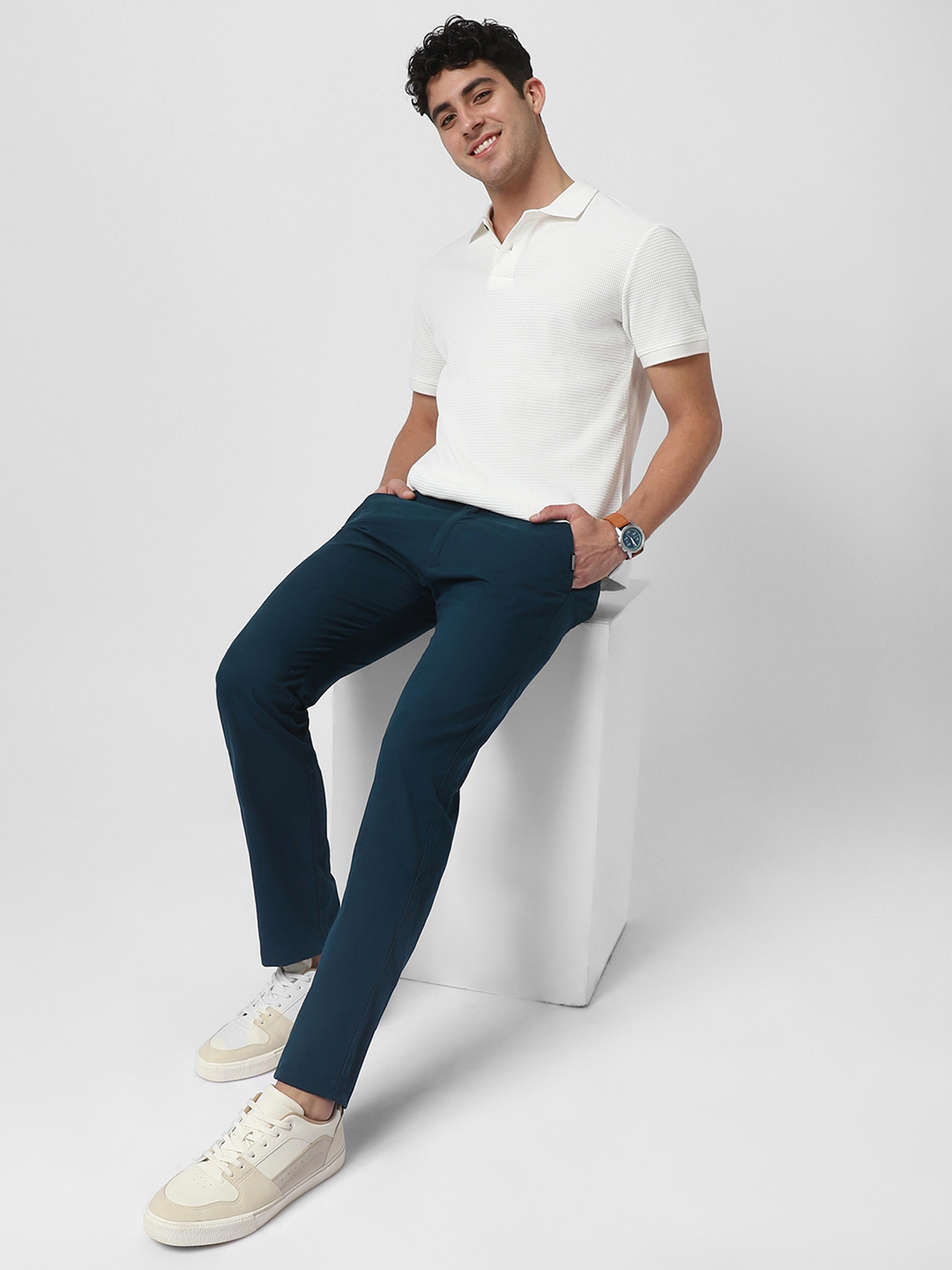 Men's Dark Green Cotton Slim Fit Casual Chinos Trousers