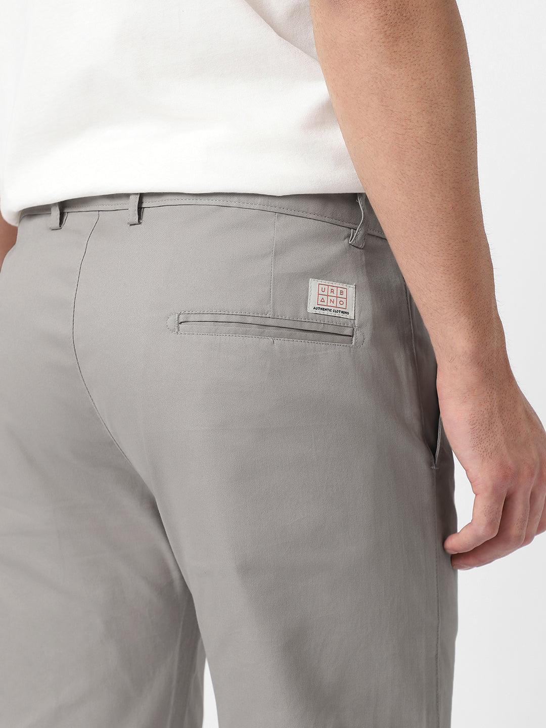 Men's Grey Cotton Slim Fit Casual Chinos Trousers