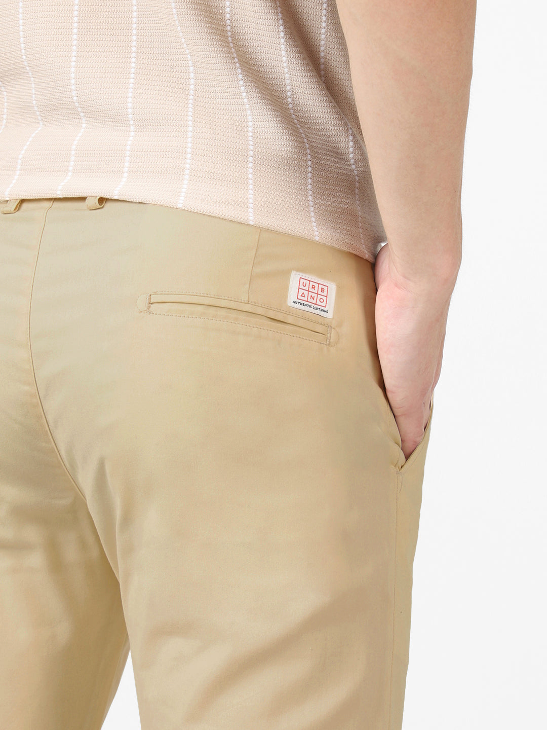Men's Cream Cotton Slim Fit Casual Chinos Trousers