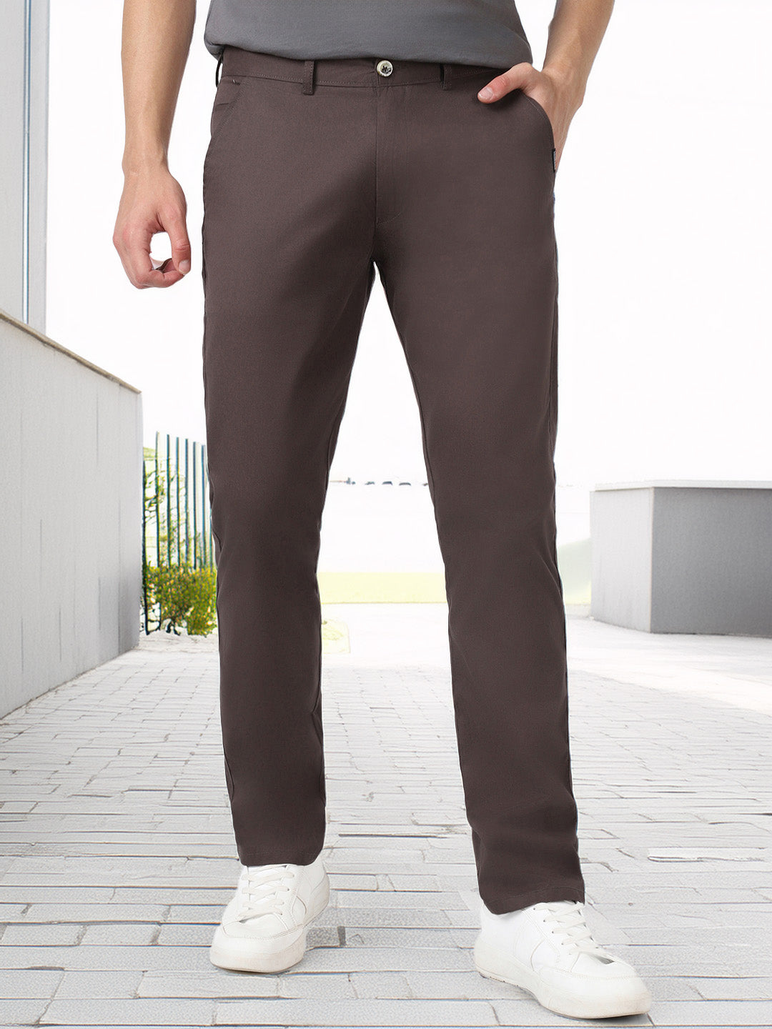 Men's Dark Grey Cotton Slim Fit Casual Chinos Trousers