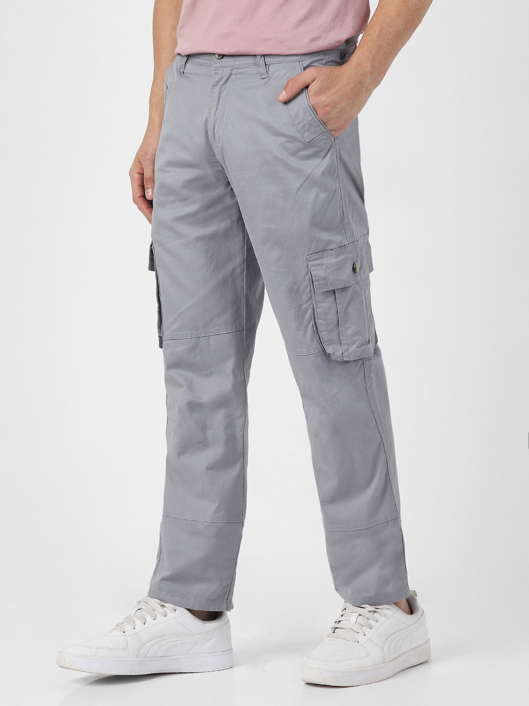 Men's Light Blue Regular Fit Solid Cargo Chino Pant with 6 Pockets
