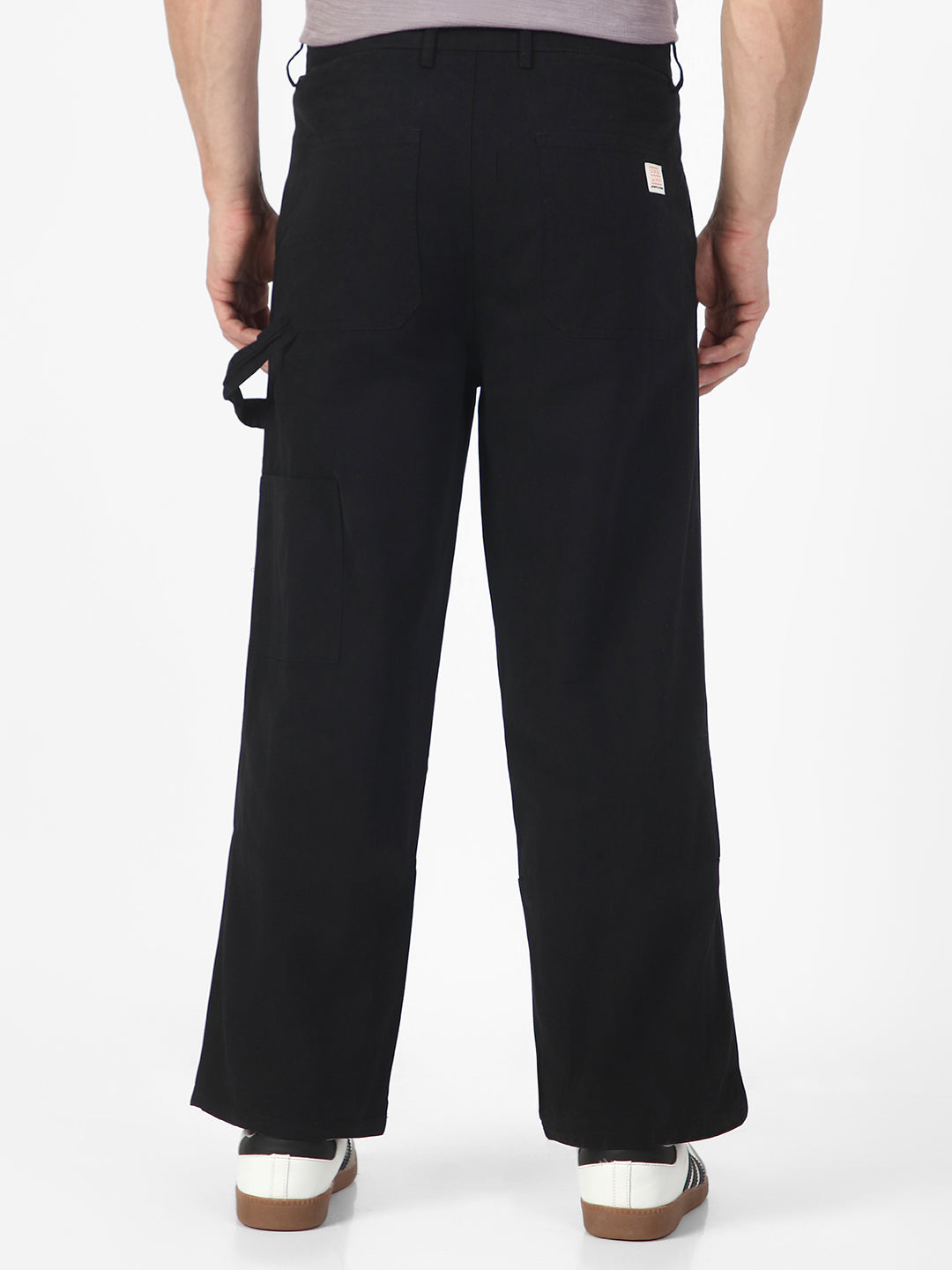 Men's Black Loose Baggy Fit Solid Carpenter Trouser Pant with 5 Pockets Non-Stretchable