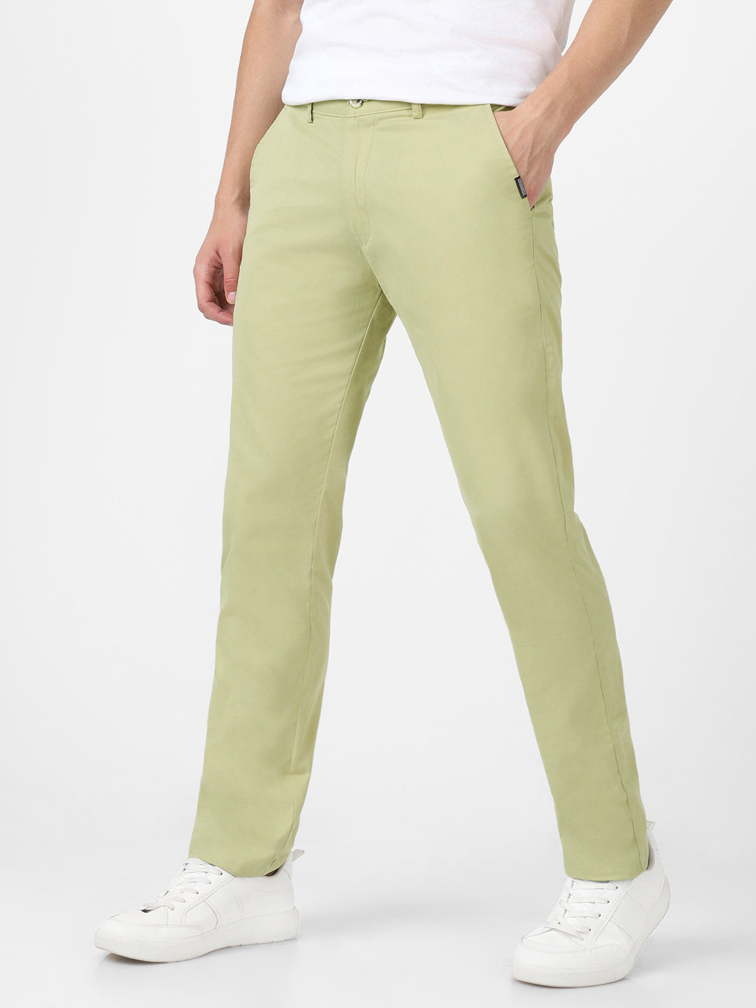 Men's Green Cotton Slim Fit Casual Chinos Trousers