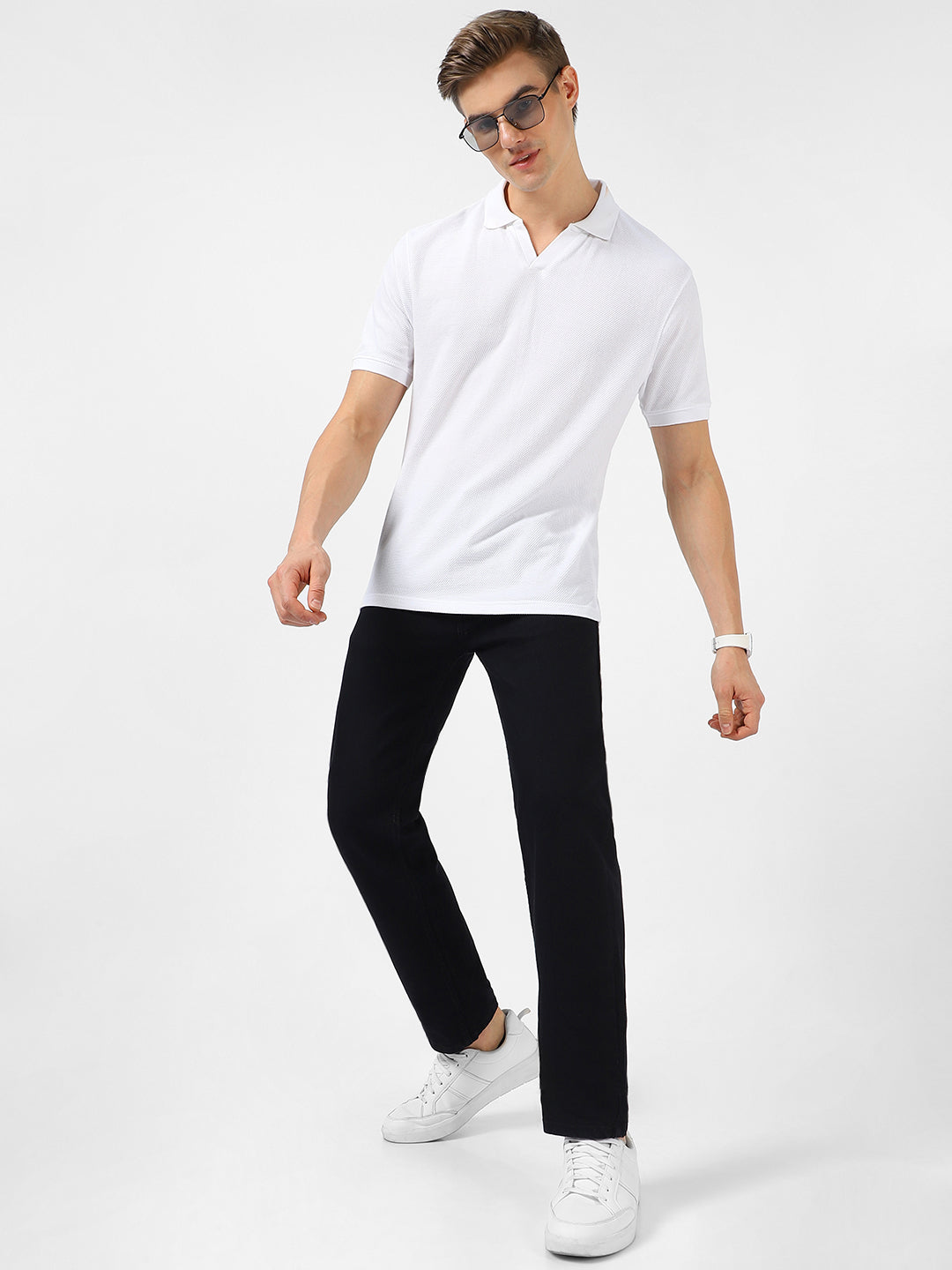 Men's Black Regular Fit Washed Jeans Stretchable