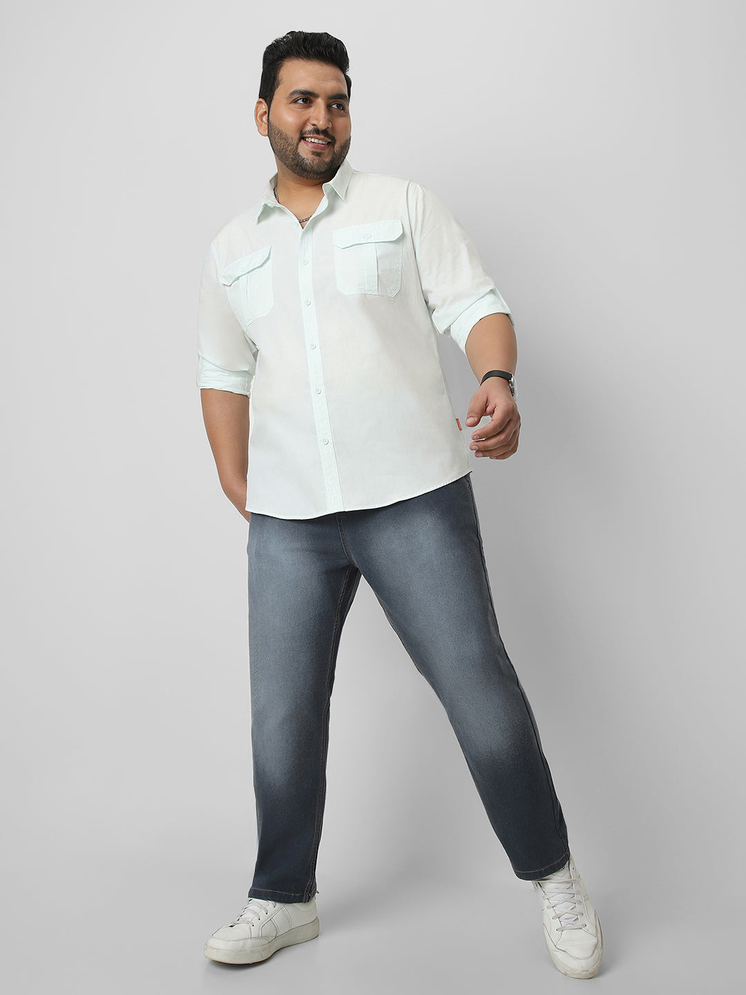 Men's Pastel Blue Cotton Full Sleeve Regular Fit Casual Solid Shirt