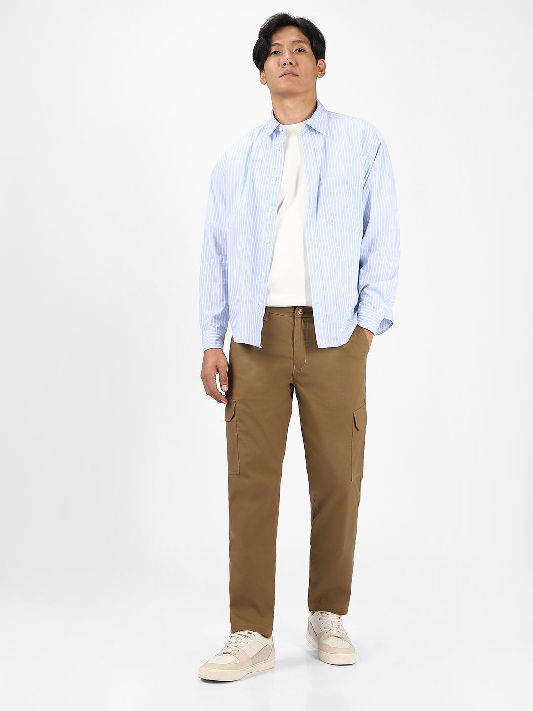 Men's Khaki Regular Fit Solid Cargo Chino Pant With 6 Pockets