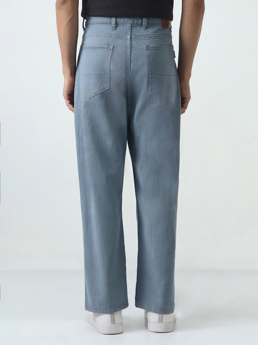 Men's Light Grey Loose Fit Washed Jeans Non-Stretchable